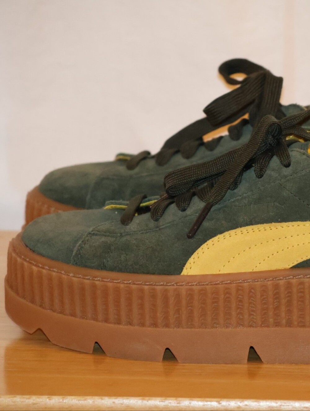 Puma FENTY by Rihanna Green & Yellow Cleated Creeper Suede Platform Sneakers. - Picture 4 of 16